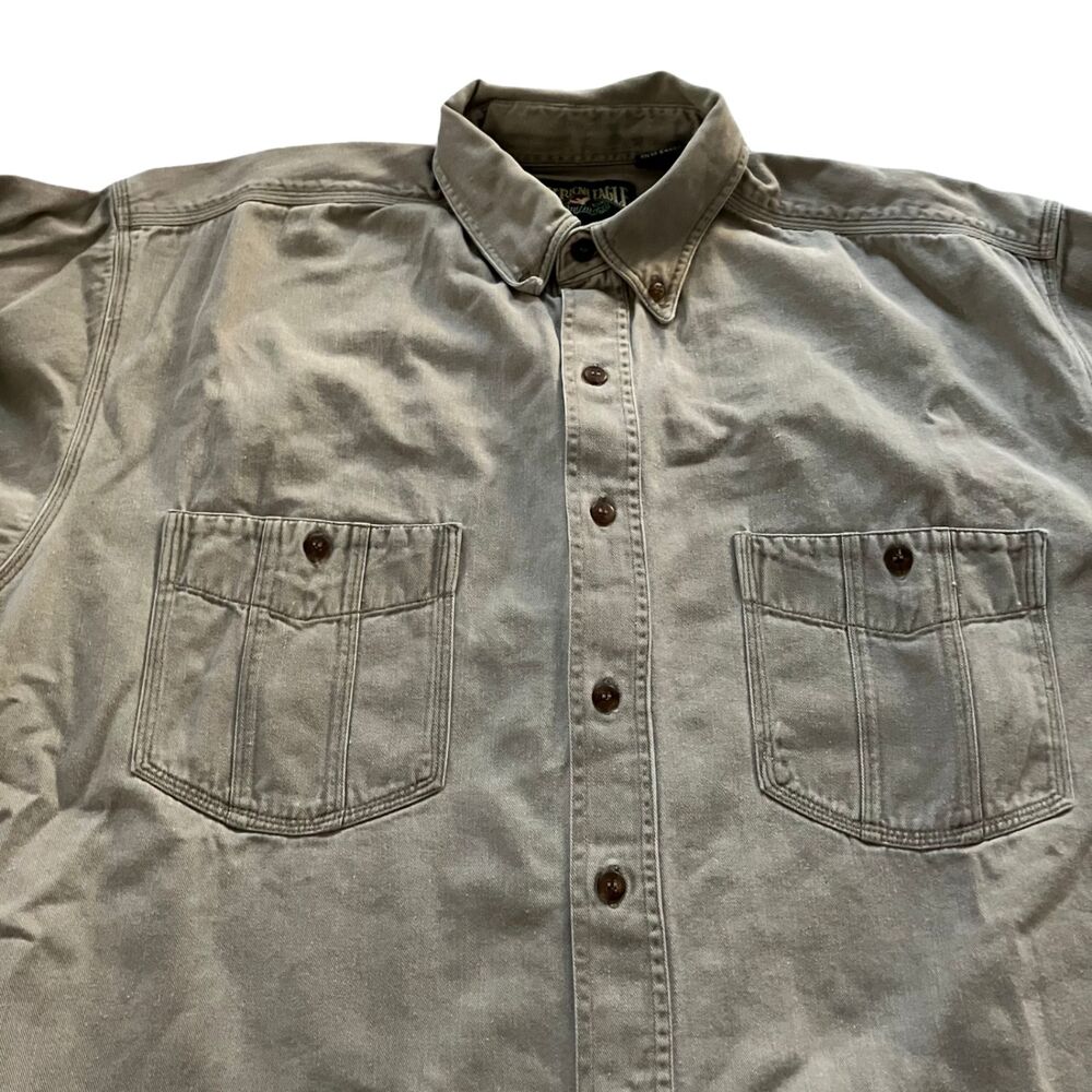 Vintage 80s AEO Beige Long Sleeve Button-Down Shirt, Work Shirt, 100% cotton